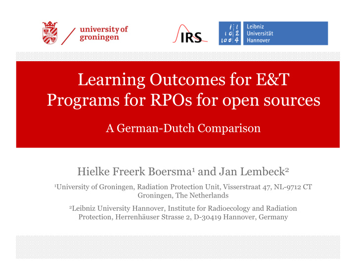 learning outcomes for e t programs for rpos for open
