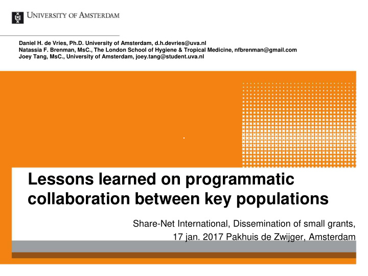lessons learned on programmatic collaboration between key