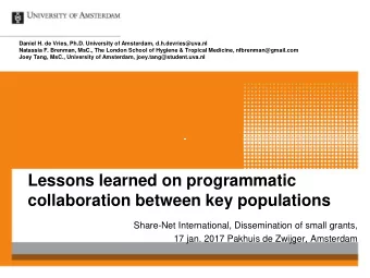 Lessons learned on programmatic  collaboration between key populations  Share-Net International,