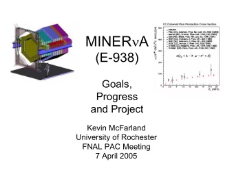 MINER  A  (E-938)  Goals,  Progress  and Project  Kevin McFarland  University of Rochester  FNAL
