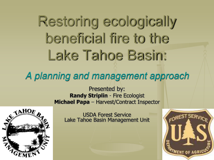 restoring ecologically beneficial fire to the lake tahoe