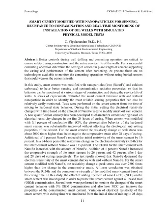 SMART CEMENT MODIFIED WITH NANOPARTICLES FOR SENSING,  RESISTANCE TO CONTAMINATION AND REAL TIME