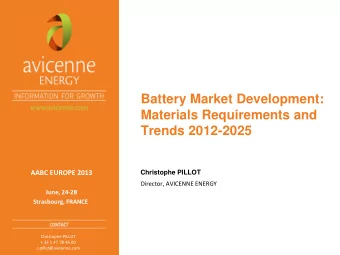 Materials Requirements and Trends 2012-2025 AABC EUROPE 2013  Christophe PILLOT  Director, AVICENNE