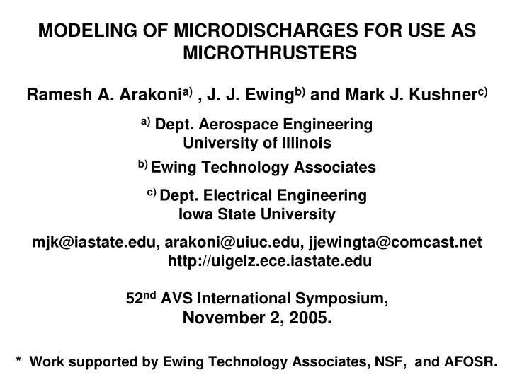 modeling of microdischarges for use as microthrusters