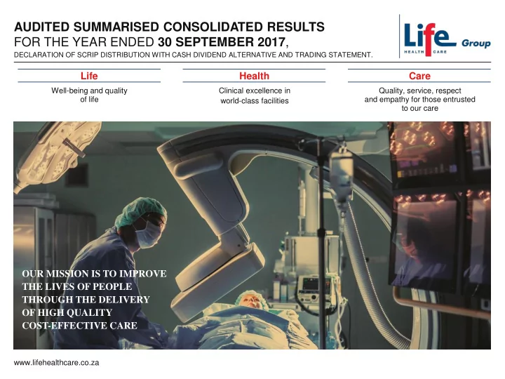 audited summarised consolidated results for the year
