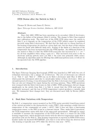 STIS Status after the Switch to Side 2  Thomas M. Brown and James E. Davies  Space Telescope