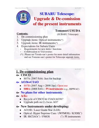 Upgrade &amp; De-comission  i  o  a  J  n  a  f  l  o  A  y  s  r  t  o  r  t  o  a  of the present
