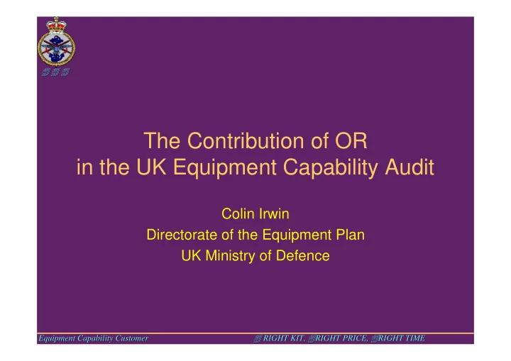 the contribution of or in the uk equipment capability