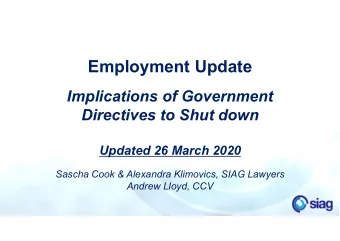 Employment Update  Implications of Government  Directives to Shut down  Updated 26 March 2020