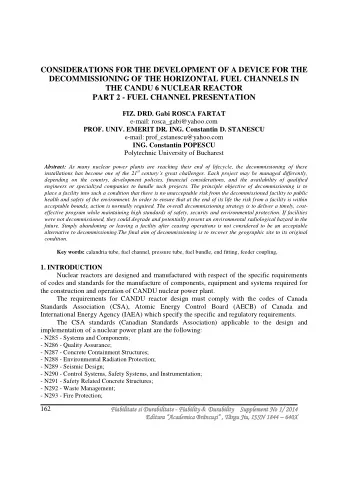 CONSIDERATIONS FOR THE DEVELOPMENT OF A DEVICE FOR THE  DECOMMISSIONING OF THE HORIZONTAL FUEL