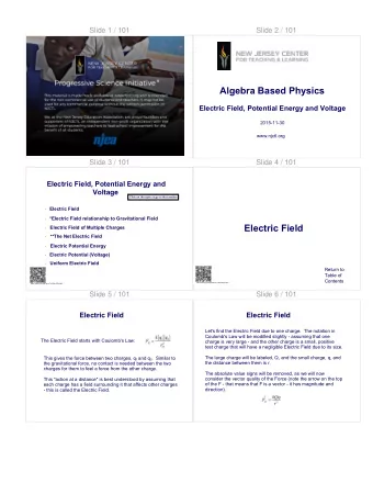 Algebra Based Physics  Electric Field, Potential Energy and Voltage  2015-11-30  www.njctl.org
