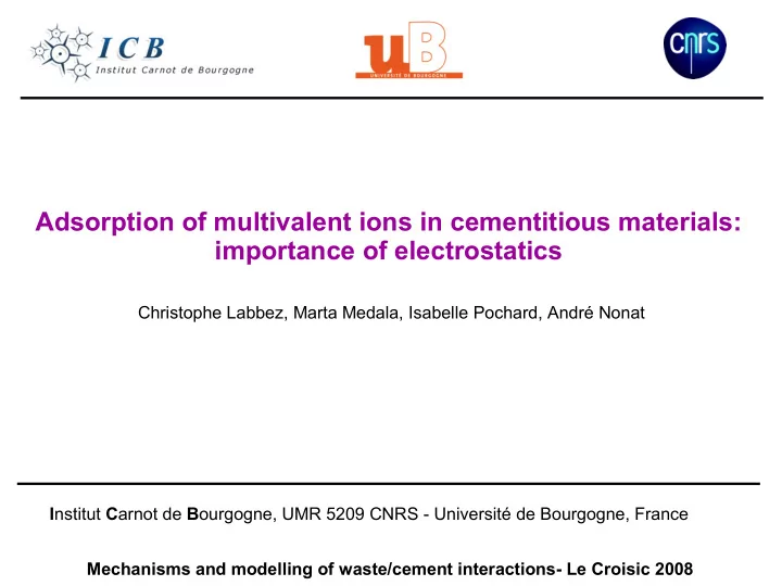 adsorption of multivalent ions in cementitious materials