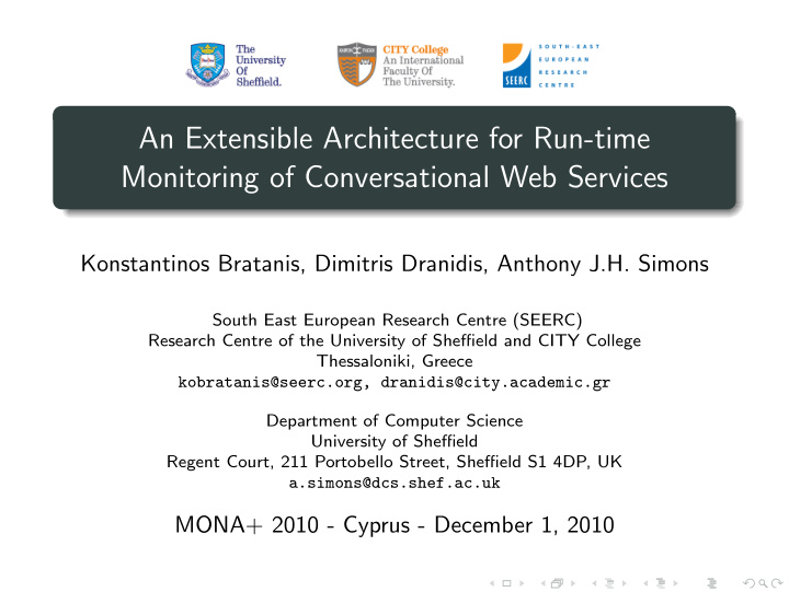 an extensible architecture for run time monitoring of