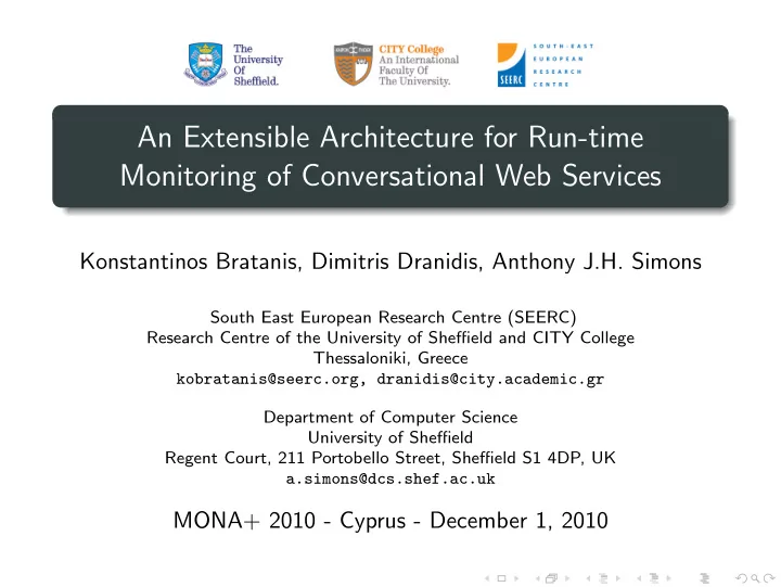 an extensible architecture for run time monitoring of