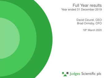 Full Year results  Year ended 31 December 2019  David Cicurel, CEO  Brad Ormsby, CFO 18 th March