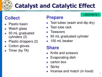 Catalyst and Catalytic Effect  2020/09/16   Prepare  Collect  Test tubes (wash and dip