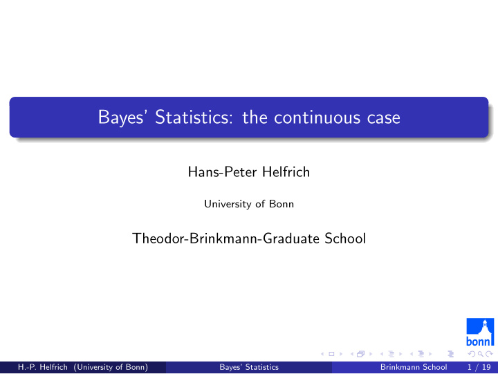 bayes statistics the continuous case