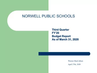 NORWELL PUBLIC SCHOOLS  Third Quarter  FY20  Budget Report As of March 31, 2020  Warren