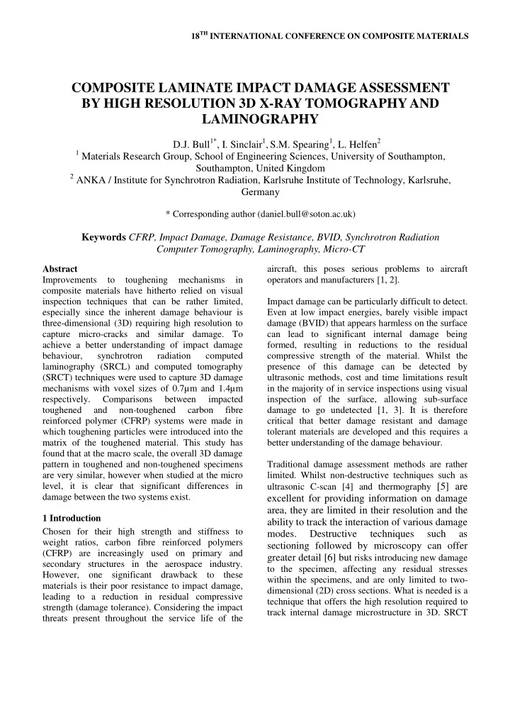composite laminate impact damage assessment by high