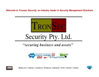 Welcome to Tronsec Security, an industry leader in Security Management Solutions  Melbourne I