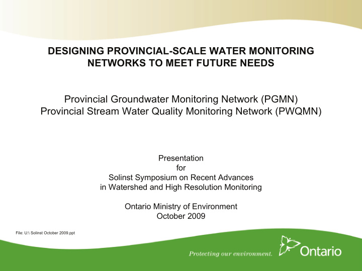 designing provincial scale water monitoring networks to