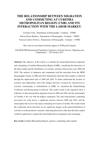 THE RELATIONSHIP BETWEEN MIGRATION  AND COMMUTING AT CURITIBA  METROPOLITAN REGION (CMR) AND ITS