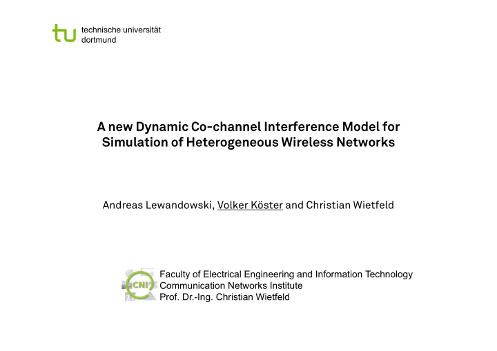 a new dynamic co channel interference model for