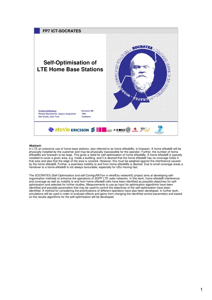 self optimisation of lte home base stations