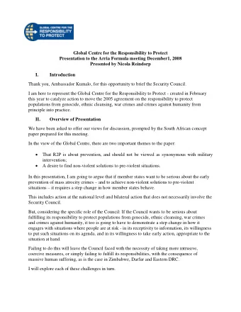 Global Centre for the Responsibility to Protect  Presentation to the Arria Formula meeting