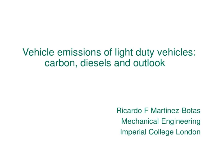 carbon diesels and outlook