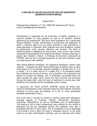 A DECADE OF SOLAR COLLECTOR USE FOR SUBSTRATE  DESINFESTATION IN BRAZIL  Raquel Ghini*  Embrapa