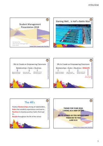 The 4Rs Positive Relationships among all stakeholders THEME FOR YEAR 2018: Rules that