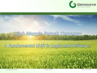 www.gensource.ca  (TSX.V: GSP)  June 20,  2017  Disclaimer  This presentation does not constitute