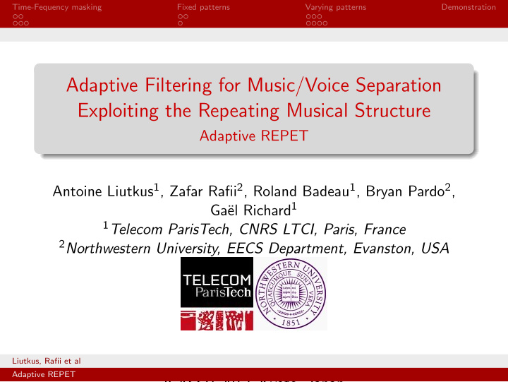 adaptive filtering for music voice separation exploiting