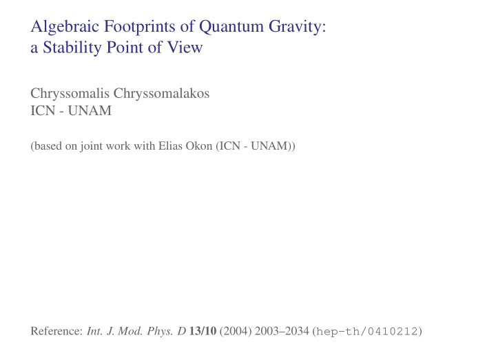 algebraic footprints of quantum gravity a stability point