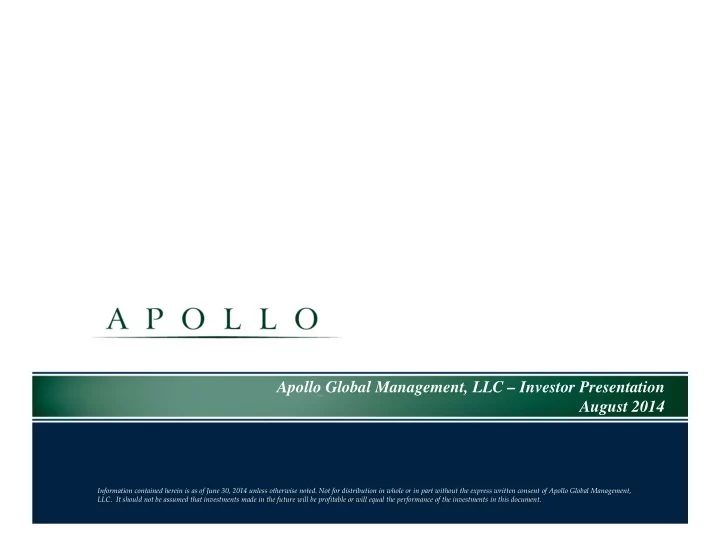 apollo global management llc investor presentation august