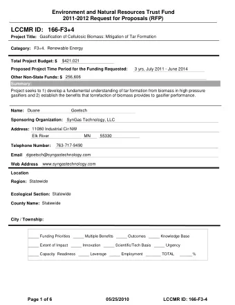 LCCMR ID: 166-F3+4  Project Title:  Gasification of Cellulosic Biomass: Mitigation of Tar Formation