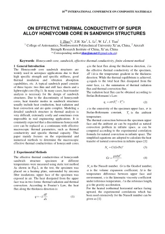 ON EFFECTIVE THERMAL CONDUCTIVITY OF SUPER  ALLOY HONEYCOMB CORE IN SANDWICH STRUCTURES J. Zhao 1