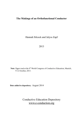 Conductive Education Depository  www.e-conduction.org  Conductive Education World Congress 2013