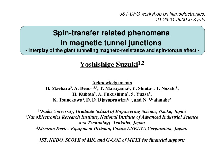 spin transfer related phenomena in magnetic tunnel