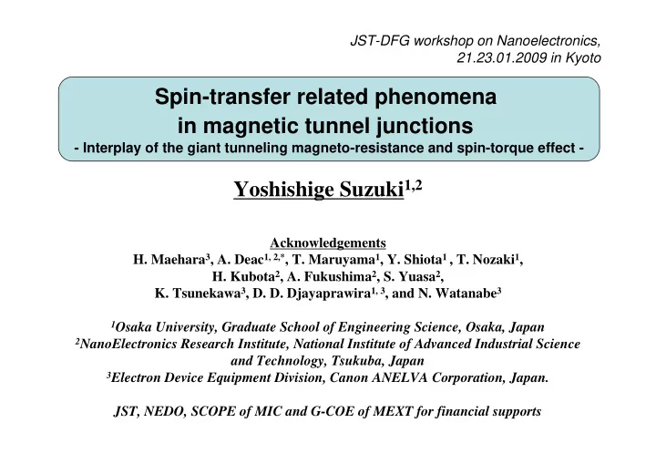 spin transfer related phenomena in magnetic tunnel