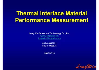 Thermal Interface Material  Thermal Interface Material  Performance Measurement  Performance