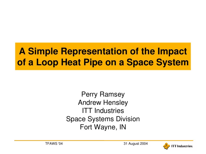 a simple representation of the impact of a loop heat pipe