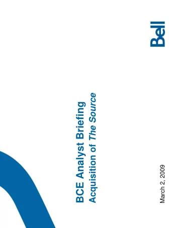 BCE Analyst Briefing  March 2, 2009  Cautionary statement concerning  forward-looking statements