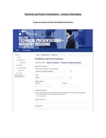 Technical and Poster Presentation  Contact Information  Create an Account to Start the