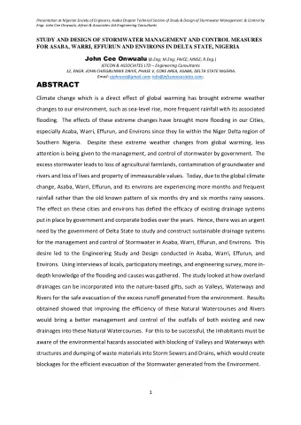 ABSTRACT  Climate change which is a direct effect of global warming has brought extreme weather