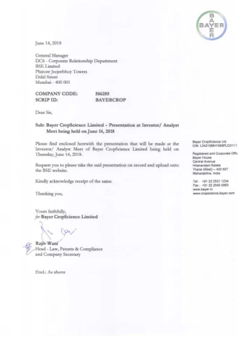 Investor Presentation  ///////////  June 14, 2018 .  Cautionary Statements Regarding