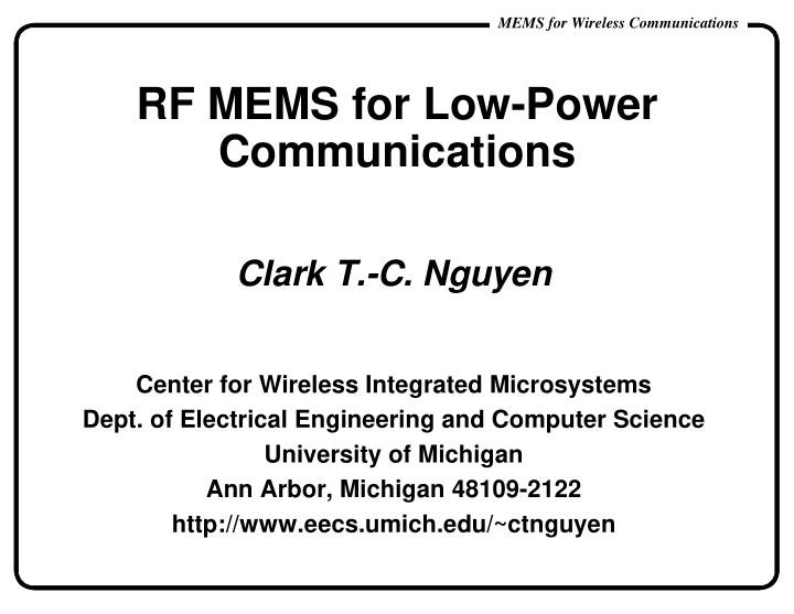 rf mems for low power communications