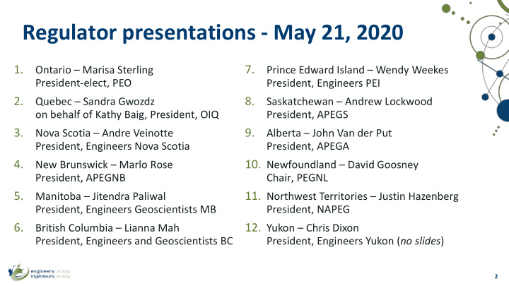 regulator presentations may 21 2020