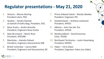 Regulator presentations - May 21, 2020  1.  7.  Ontario  Marisa Sterling  Prince Edward Island